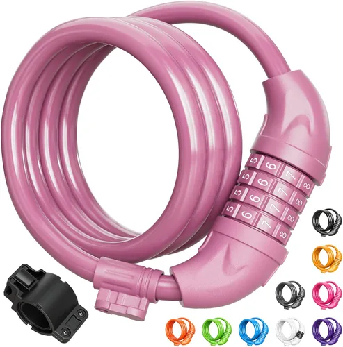 Vista 14 de Titanker Candado de bicicleta, cerradura de bicicleta de 4 pies, bloqueo de cable de 1/2 pulgada con soporte de montaje, accesorios de bicicleta