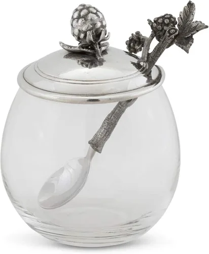 Vista 8 de Vagabond House Tarro de cristal de abeja de peltre con cuchara de 5 pulgadas de alto, 12 onzas