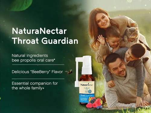 Vista 2 de NaturaNectar Bee Propolis Throat Guardian Spray Apoyo inmunológico, alivio rápido y calmante - Ingredientes naturales Cuidado bucal Propóleo