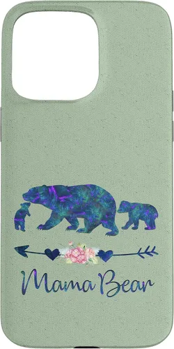 Vista 28 de Teal Blue Purple Floral Mama Bear and Two Cubs Light Green Case for iPhone 16