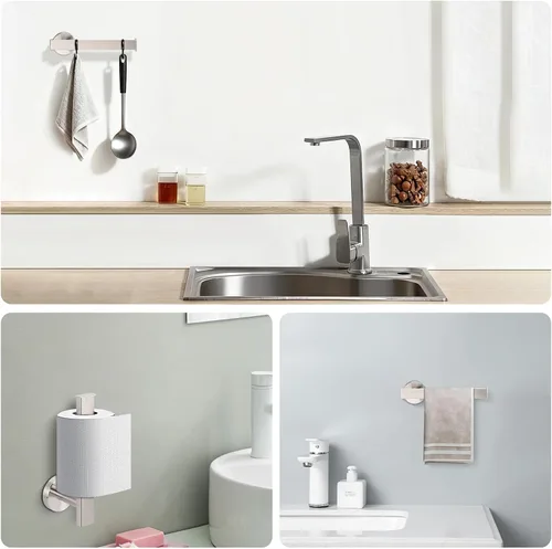 Vista 5 de NearMoon Soporte cuadrado de papel higiénico para baño, acero inoxidable SUS304 de alta calidad, montado en la pared, para baño, cocina, baño Níquel