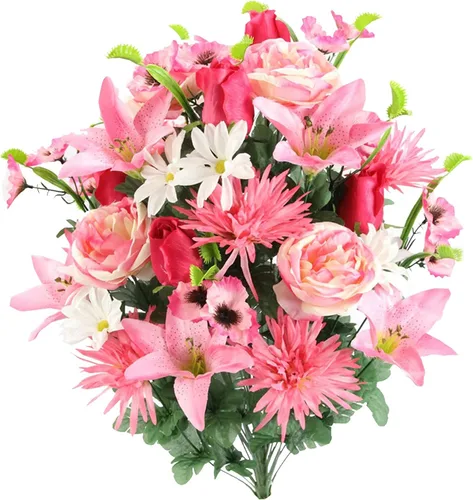 Vista 6 de Admired By Nature Ramo de flores artificiales de primavera mezclado con 14 tallo, rosa de color arcilla e hortensias para decoración del hogar
