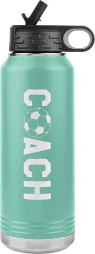 Vista 8 de Botella de agua de entrenador de fútbol, 32 onzas, con tapa abatible de acero inoxidable grabada, con pajita, regalo de entrenador de fútbol