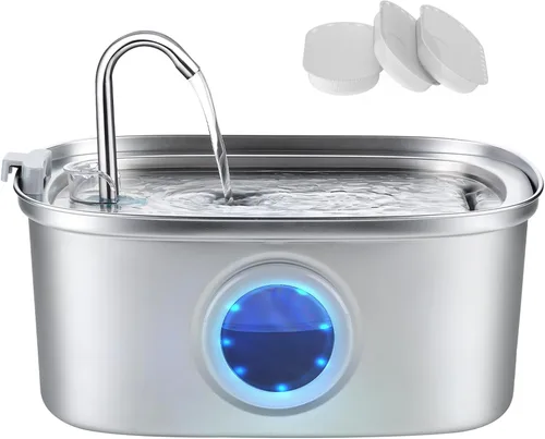 Vista 10 de Fuente de agua para gatos de acero inoxidable, fuente para gatos de 74 oz/2.2 L con bomba silenciosa, dispensador automático de agua para mascotas