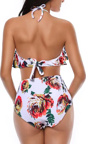 Vista 3 de Heat Move- Traje de baño de dos piezas para mujer, estilo retro, cintura alta, cuello halter