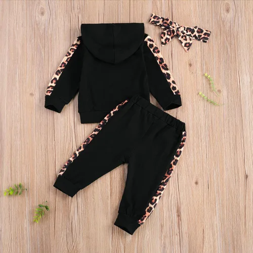 Vista 7 de Ropa de otoño e invierno para bebé niña, sudadera con capucha y pantalones con estampado de leopardo, 2 piezas