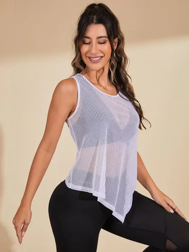 Vista 3 de Floerns Camiseta deportiva sin mangas transparente de malla transparente para mujer
