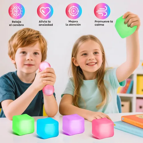 Vista 4 de Paquete de 4 Cubos Antiestrés, Pelotas Antiestrés con Forma de Cubo de Hielo de Elevación Lenta para Adultos y Niños, Juguete Sensorial Fidget