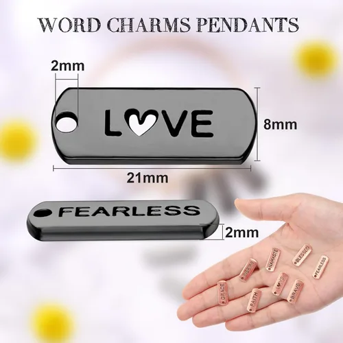 Vista 2 de Hicarer Colgantes de Amuletos Motivacionales con Palabras Grabadas, Accesorios para Hacer Joyería DIY para Collares, Pulseras, Llaveros