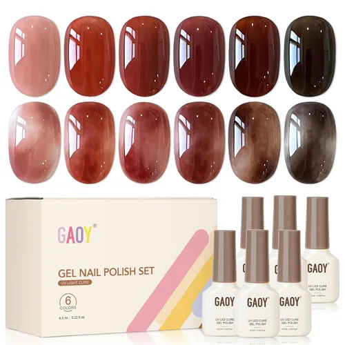 Vista 11 de GAOY Esmalte de uñas en gel oscuro de 6 colores gelatina lechosa marrón verde negro, kit de esmalte en gel para manicura de salón y nail art