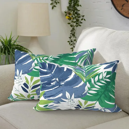 Vista 34 de DYTXIII Paquete de 2 almohadas lumbares impermeables para exteriores con rellenos, 12 x 20 pulgadas, almohada decorativa rectangular para patio