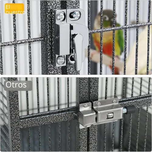Vista 6 de Jaula para pájaros y accesorios de Yaheetech. Ideal para loros, cacatúas, periquitos., Negro