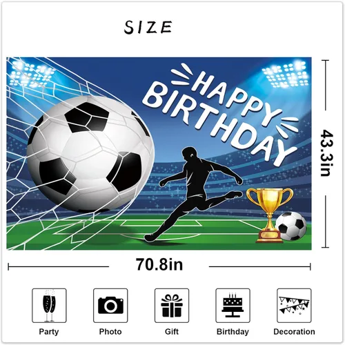 Vista 2 de Cartel de feliz cumpleaños con temática de fútbol, cartel gigante grande de 71 x 43 pulgadas para decoración de fiestas en interiores y exteriores