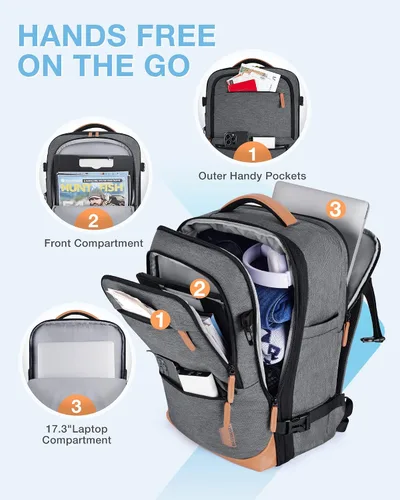 Vista 5 de BAGSMART - Mochila de viaje de 37L con compresión, mochila expandible para llevar con cubos de embalaje, mochila de fin de semana resistente al Gris
