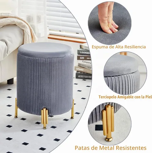 Vista 16 de Otomana de almacenamiento con patas de metal,Asiento tapizado de terciopelo Negro