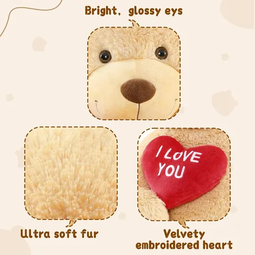 Vista 8 de MaoGoLan Oso de peluche gigante de 52" Oso de peluche - Te amo Corazón rojo Oso de peluche grande para regalo de San Valentín, aniversario, larga