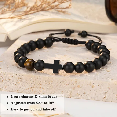 Vista 3 de ORISPRE Pulsera de cruz para hombre, regalo para hombre, para hijo, nieto, papá, marido, padrino, hombres, cumpleaños, graduación, jubilación