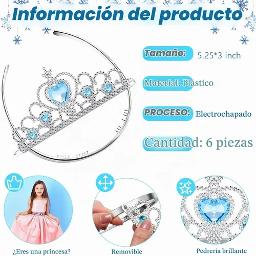 Vista 2 de Chalyna 12 piezas de coronas de princesa tiara para niña pequeña, tiara de plástico con joya de corazón de plata, regalo de invierno para cumpleaños