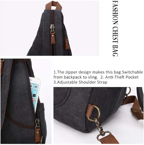 Vista 4 de KL928 Bolso bandolera de lona Mochila pequeña cruzada de hombro, mochila casual para hombres y mujeres