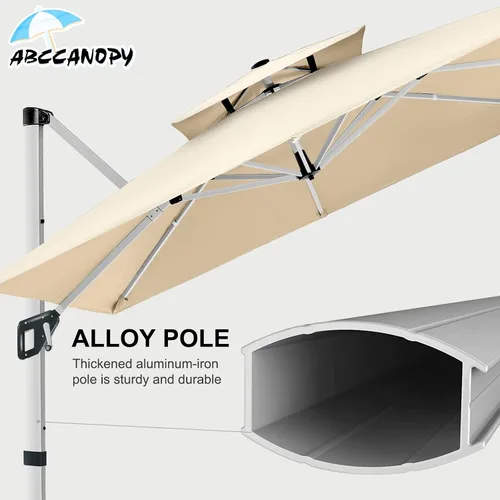 Vista 4 de ABCCANOPY Patio Umbrella Cantilever Double Top Outdoor Offset Umbrella with 360° Rotation