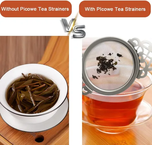 Vista 5 de Picowe Paquete de 2 coladores de té, coladores de té plateados de acero inoxidable para té suelto de malla fina para boca de taza de 2.5 a 4 pulgadas