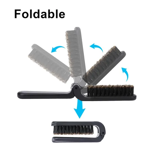 Vista 2 de 2 piezas de cepillo plegable de viaje con cerdas de jabalí, bolsillo plegable, rango antiestático, mini herramienta de peinado para barba y cabello