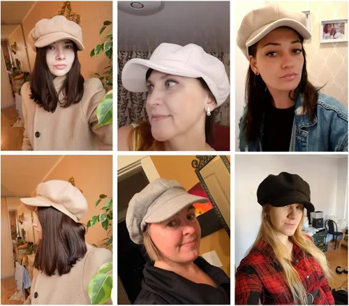 Vista 7 de Queenbox - Boina octogonal de lana para mujer, boina de periódico