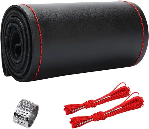 Vista 7 de ZIMISI Funda para Volante de Cuero Genuino, Envoltura de Costura Antideslizante y Transpirable para Coche, Costura DIY con Hilo y Aguja, Funda