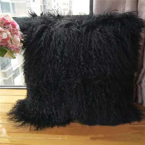 Vista 5 de Seek4comfortable Funda de almohada de piel de cordero mongol real (16 x 16 pulgadas, negro) Funda de almohada decorativa de piel para sala