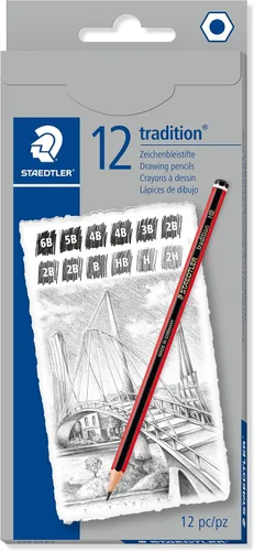 Vista 7 de STAEDTLER 110-3B Tradition - Lápiz de grafito para dibujo y bocetos, 3B (caja de 12), color negro