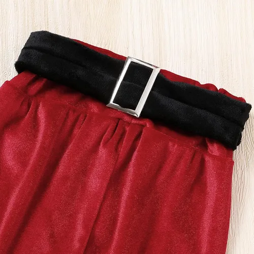 Vista 5 de AGQT Traje de Navidad para niñas pequeñas, conjunto de pantalones Snta Claus de manga larga, pantalones acampanados, sombrero talla 2-8T