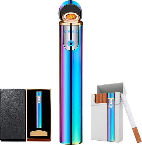 Vista 10 de Encendedor inteligente de huellas dactilares, recargable por USB, resistente al viento, sin llama, mini encendedor eléctrico cilíndrico