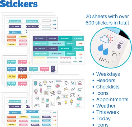 Vista 3 de Kit perfecto de suministros de diario para planificación, juego de 32 piezas, suministros diseñados a medida para diarios y planificadores, incluye