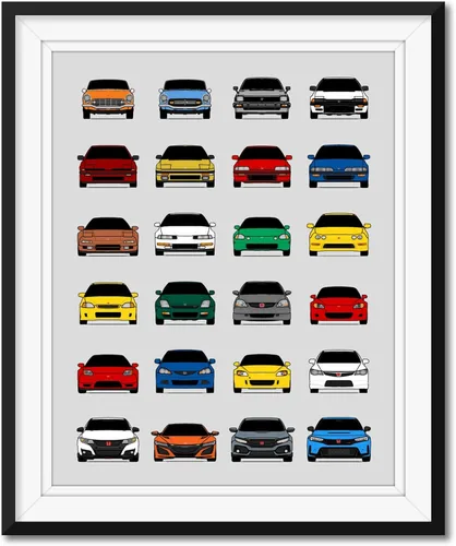 Vista 10 de Custom Car Posters Póster hecho a mano compatible con Honda Evolution Print Wall Art Décor Best Honda Generations - Azul brillante, impresión