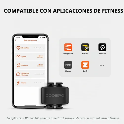 Vista 2 de COOSPO Speed/Cadence Sensor BK9 for Indoor/Outdoor Cycling, Bluetooth 5.0 ANT+ Wireless Cycling RPM Cadence Speed Sensor Cadencia BK9C