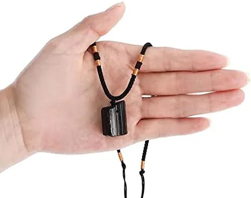 Vista 4 de CIFIBIFUN Collar de turmalina negra 2021, colgante de pilar de cristal, piedra natural original, protección metafísicamente psíquica, Piedra