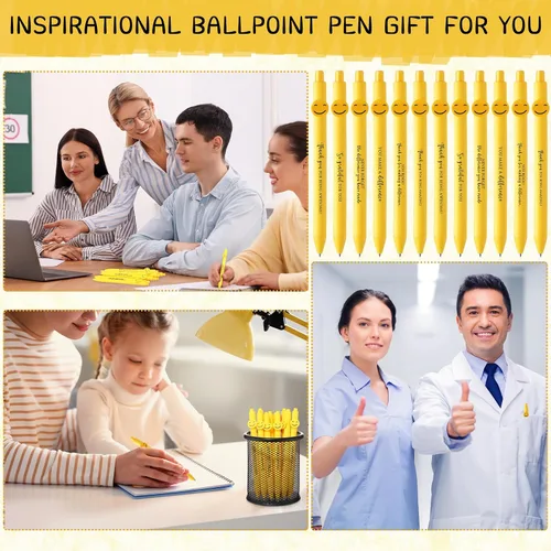Vista 6 de Fuutreo 50 bolígrafos divertidos, regalos de agradecimiento a los empleados, cara sonriente, compañeros de trabajo, citas motivacionales, bolígrafos