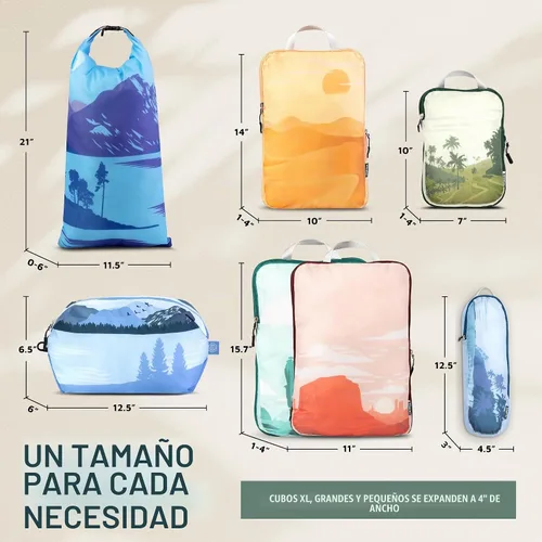Vista 4 de TRIPPED Travel Gear - Cubos grandes de compresión para equipaje de viaje, organizadores de equipaje, juego de 7 piezas para equipaje facturado