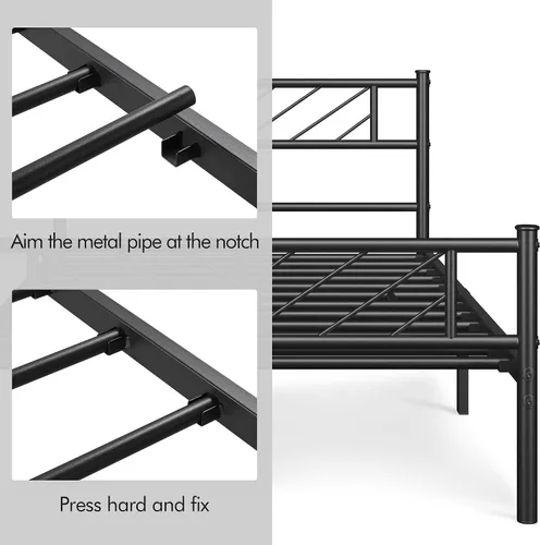 Vista 8 de Yaheetech Estructura de Cama Plataforma de Tamaño Individual con Cabecera de Diseño de Flecha, Base de Colchón de Metal de 13 Pulgadas