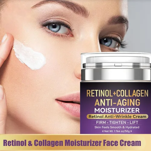Vista 3 de Crema facial hidratante de retinol y colágeno, crema de retinol para cara con ácido hialurónico para antienvejecimiento y reparación de arrugas
