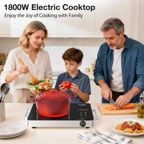 Vista 9 de WABK Placa eléctrica portátil, quemador de encimera infrarrojo de 1800 W con asa, estufa eléctrica de un solo quemador de 110 V con perilla