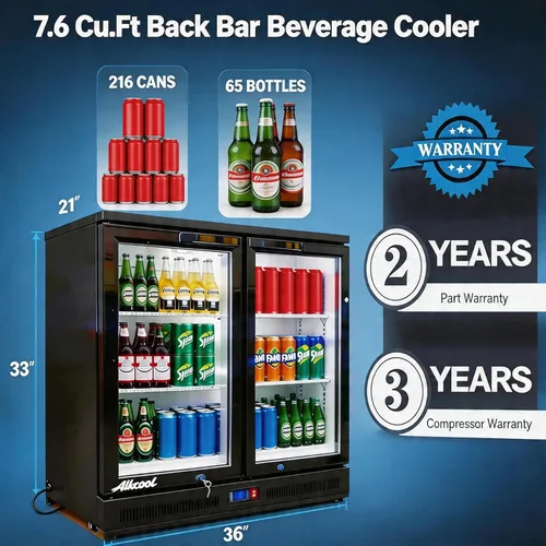 Vista 6 de Enfriador de barra trasera para debajo de la encimera, refrigerador de bebidas de 7.5 pies cúbicos, refrigerador bajo encimera, 2 puertas de 36