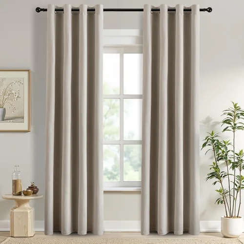 Vista 70 de DONREN Cortinas opacas completas para dormitorio, aislamiento térmico y reducción de ruido, cortinas de lino con ojales para sala de estar y Negro