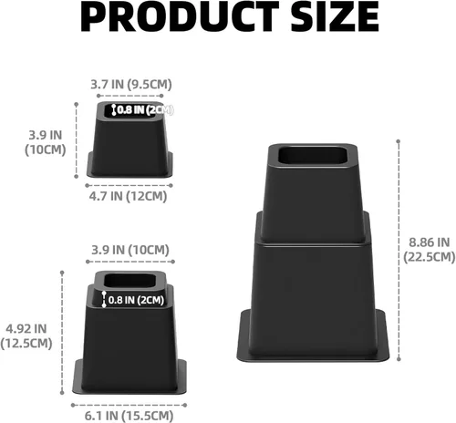 Vista 4 de Elevadores de cama de 3, 5 u 8 pulgadas, resistentes, elevadores de muebles ajustables para cama, sofá, mesa, silla, soporta hasta 1500 libras