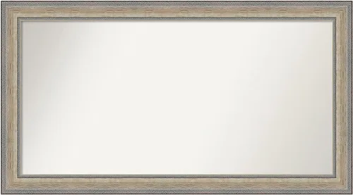 Vista 414 de Amanti Art Espejo de baño plateado para sobre el fregadero, 28 x 37 pulgadas, elegante espejo rectangular de peltre cepillado, marco de madera
