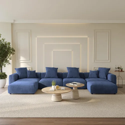 Vista 57 de WJShome Cloud Couch Sofá Seccional Modular, Sofá en Forma de L de 102 pulgadas con Otomana, Sofá de Pana Beige de 3 Asientos, Sofá Seccional