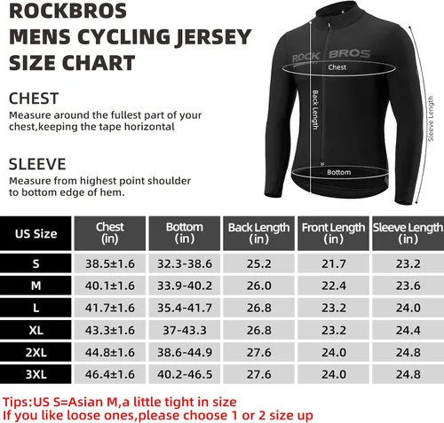 Vista 6 de ROCKBROS Cycling Jersey Men Long Sleeve Bike Shirt Bike Jersey for Men with Full Zipper and Rear Pockets Fit Outdoor Sports