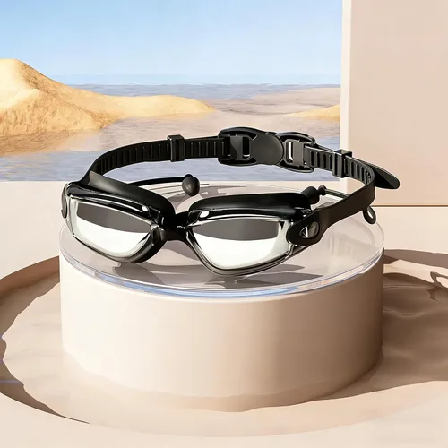 Vista 2 de Gafas de natación polarizadas, gafas de natación con tapones para los oídos integrados, antirreflejos, para adultos, hombres y mujeres, sin fugas