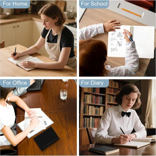 Vista 7 de 4 Pz Cuaderno en Espiral, Cuaderno Diario en Espiral, Cuadernos para Trabajo, Toma de Notas, Escuela, Cuadernos Pequeños con Correa, Cuadernos Negro