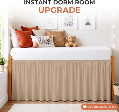 Vista 28 de Dorm Ruffle Twin XL 28" Drop Extra Long BedSkirt, Premium Brushed Microfiber Tailored Drop, Put On Elastic Long Dust Ruffle, Split Corner, Bedroom